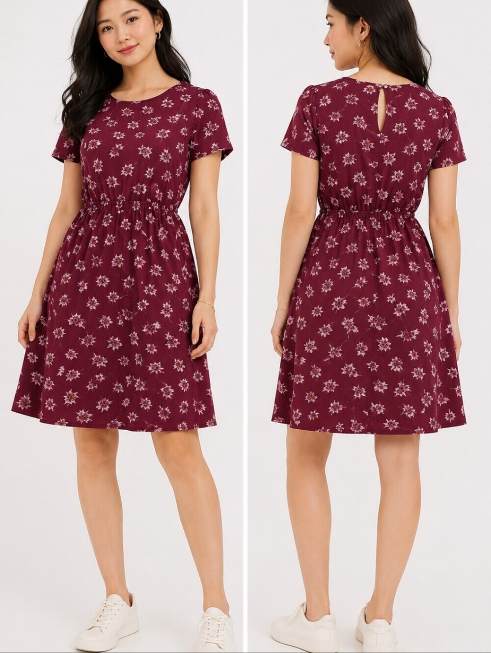 Maison Jules Burgundy Floral Midi Dress XS Autumn Wedding Guest